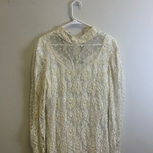 Vintage Laurence Kazar beaded Cream Lace Wedding Dress